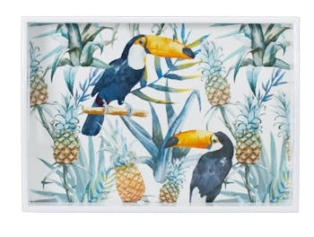 Plateau rectangle en bois décor Toucan Ananas 46x33cm