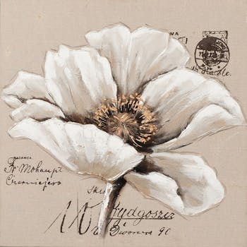 Tableau Fleur 70x70. Doré. Peinture acrylique