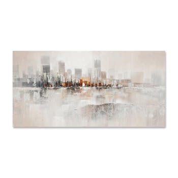 PAYSAGES URBAINS 140x70 Peinture abstraite acrylique rectangle Argent et Orange