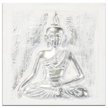 BOUDDHA Tableau Zen 3D carré Blanc Acrylique 30x30