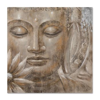 BOUDDHA 100x100 Peinture acrylique carré Beige et Doré