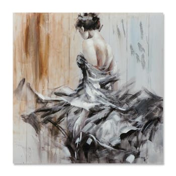 DANSE 100x100 Peinture acrylique carrée Noir, Beige avec effet pailleté