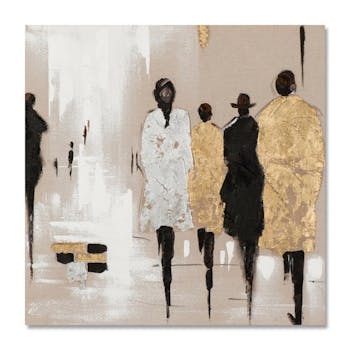 FEMMES 40X40 Peinture acrylique carrée Marron et Doré avec feuille de métal