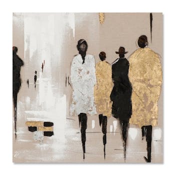 FEMMES 70x70 Peinture acrylique carrée Marron et Doré avec feuille de métal