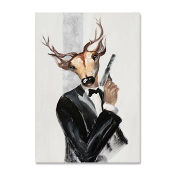 ANIMAUX 70x100 Peinture portrait acrylique rectangle Blanc et Noir - Cerf