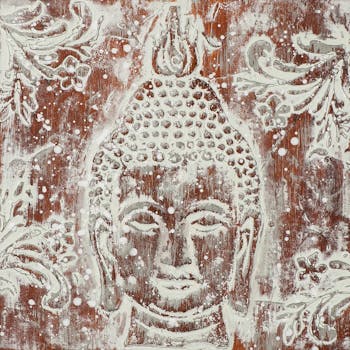 BOUDDHA 40x40 Peinture acrylique carrée Marron et Blanc avec effet 3D