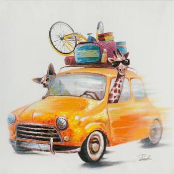 Tableau Animaux en voiture POP ART 70X70 Peinture acrylique