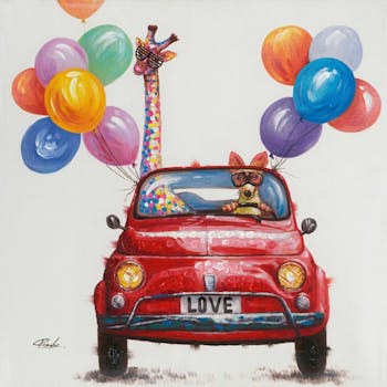 Tableau Pop Art 70X70 - animaux en voiture, peinture sur toile