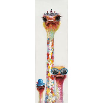 Tableau Autruches POP ART 50X160 Argenté. Peinture acrylique effet pailleté