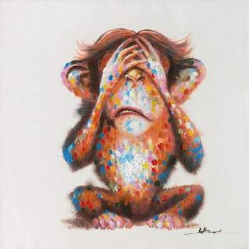 Tableau singe aveugle Pop-Art 60X60 - peinture et feuilles métal