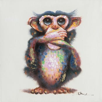 Tableau Pop-Art 60X60 - Singe muet, peinture et feuilles métal