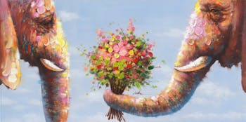 Tableau Eléphants POP ART 70X140 Doré. Peinture acrylique et feuilles métal