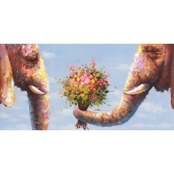 Tableau Eléphants POP ART 70X140 Doré. Peinture acrylique et feuilles métal