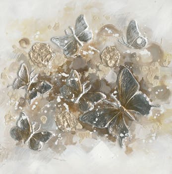 Tableau nuée de papillons 60x60 - peinture or & argent en relief