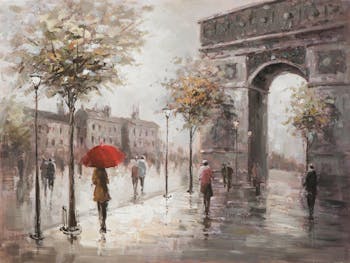Tableau urbain 60x80 - Paris sous la pluie, peinture acrylique