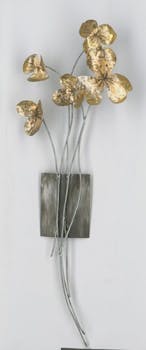 Décoration murale métal fleurs argentées dorées en relief sur plaque 29x80cm