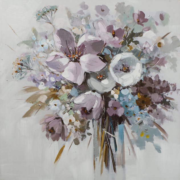 Tableau FLEURS Bouquet dans vase M1 peinture acrylique - tons noirs