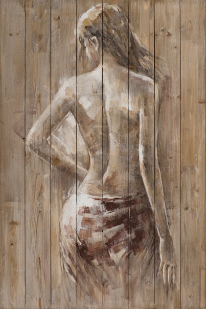 Tableau FEMME Nue drapée de dos tons beige et blancs 80x120cm | Tableaux / Toiles | Pier Import