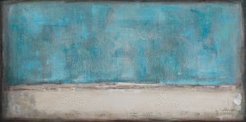 Tableau ABSTRAIT M2 tons bleus, beiges, blancs, marrons et argentés et feuilles métal 70x140cm