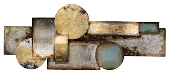 Décoration murale Cercles et Rectangles Abstrait tons marrons, verts, dorés et argentés 120x40cm