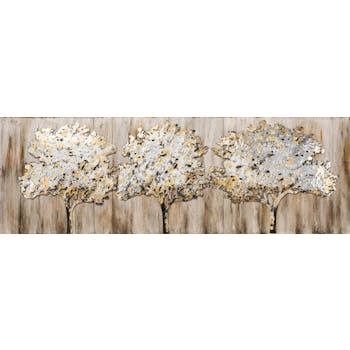 Tableau FORET Trio d'Arbres Majestueux tons beiges, dorés et argentés 120x50cm