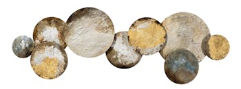 Décoration murale Abstraite Cercles assemblés métal tons dorés, marron, beiges et grisés 115x40cm