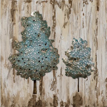 Tableau FORET Arbres bleus tons beiges, bruns et argentés 60x60cm