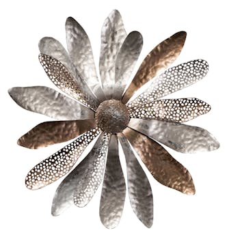 Décoration murale FLEURS marguerite en métal tons dorés et argentés D80cm