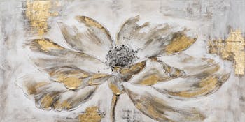 Tableau FLEURS tons noirs, blancs et dorés 70x140cm