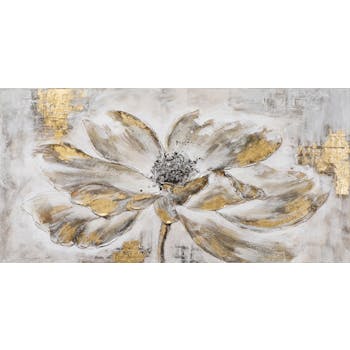Tableau FLEURS tons noirs, blancs et dorés 70x140cm