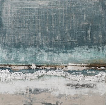 Tableau ABSTRAIT dominante bleue et tons noirs, beiges et bruns 80x80cm