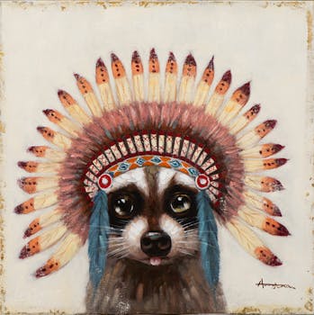 Tableau ANIMAL POP-ART Raton Laveur avec couvre-chef 60x60cm