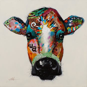 Tableau ANIMAL POP-ART Vache multicolore 70x70cm