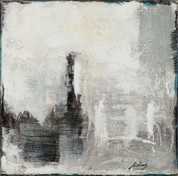 Tableau ABSTRAIT tons noirs, blancs et argentés 40x40cm