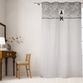 Rideau blanc avec bande imprimé arabesques grises BLACK DRESS 140x240cm