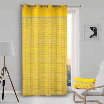 Rideau jaune damier gris 135x250cm