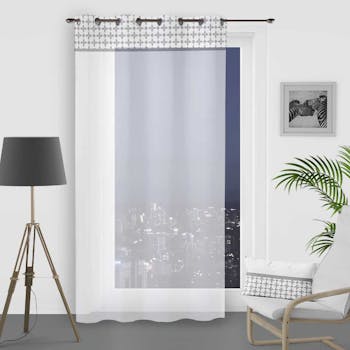 Rideau voilage blanc avec bande damier blanc 135x250cm