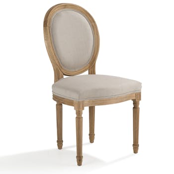 Chaise médaillon chêne tissu lin écru MEDICIS