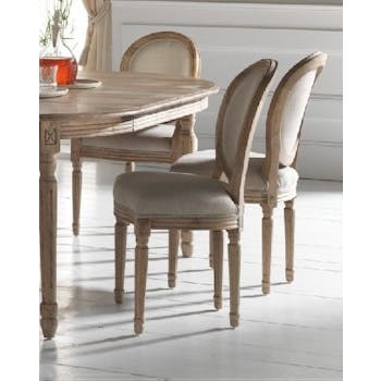 Chaise médaillon chêne tissu lin écru MEDICIS