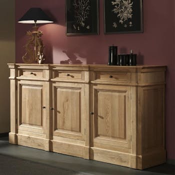 Buffet 3 tiroirs 3 portes Classique Chêne massif 205x55x101cm MEDICIS