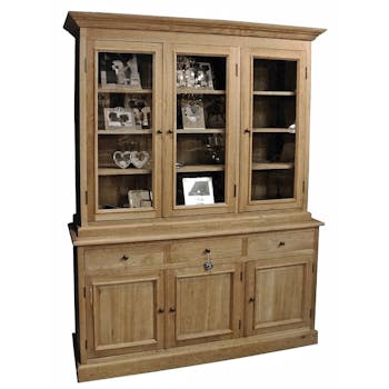 Vaisselier vitré chêne 2 corps 6 portes 3 tiroirs 152x42x210cm MEDICIS