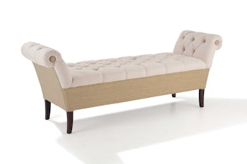 Banc / Méridienne capitonné(e) tissu lin coton écru et jute BUTTON