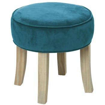 Tabouret bas rond velours bleu canard