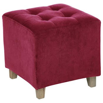 Pouf carré capitonné velours rose cerise