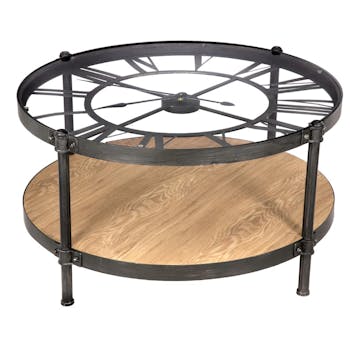 Table basse pendule en métal D90cm