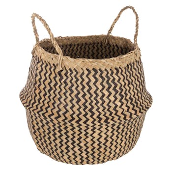 Panier osier tressé motifs noirs