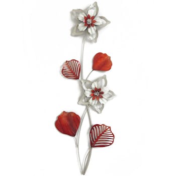 Décoration murale Bouquet Fleurs métal rouge et argenté