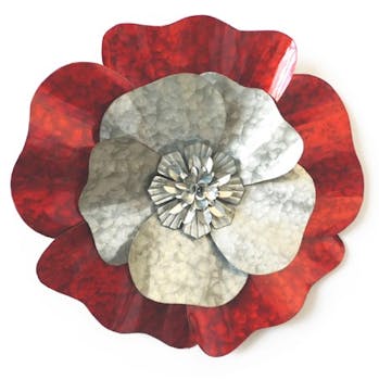 Décoration murale Fleur Pétales effet marbré métal rouge gris