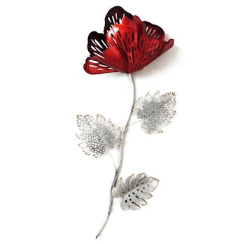 Décoration murale Fleur métal rouge gris découpé