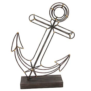 Ancre métal noir doré sur socle